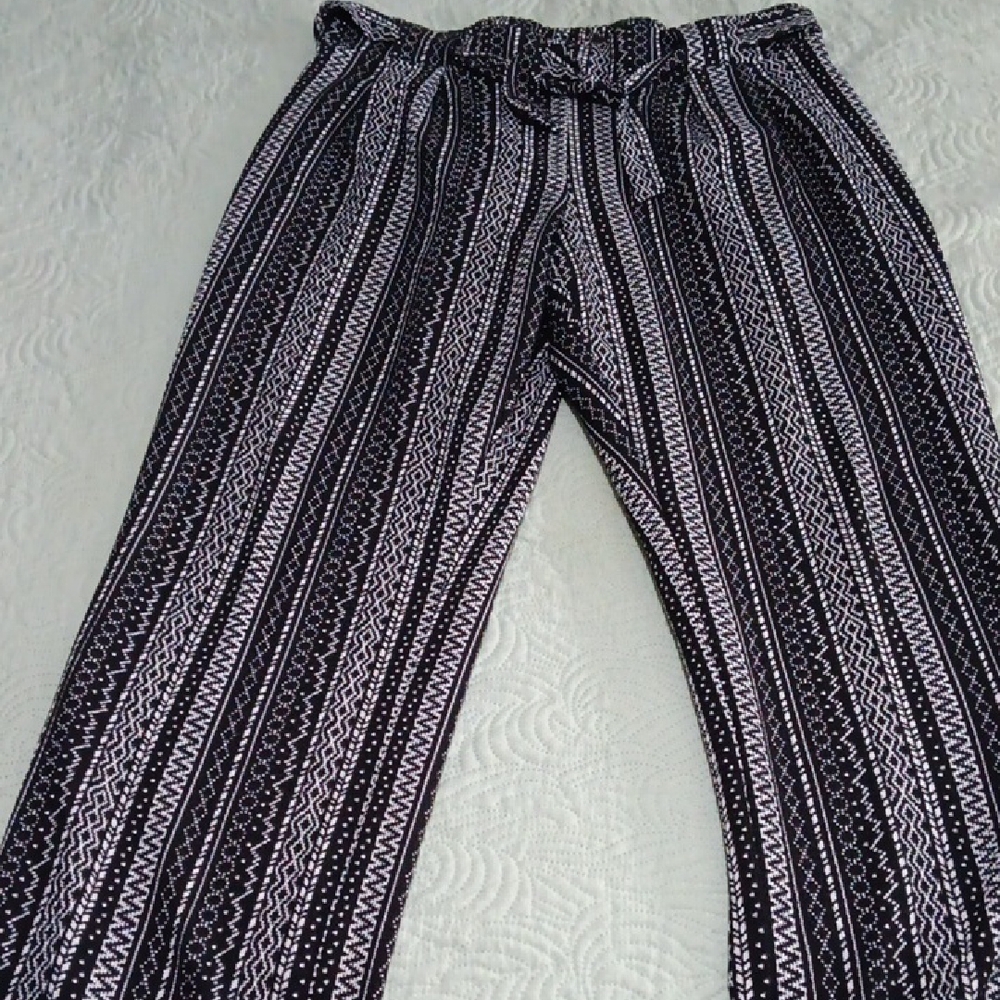 Soho Black and White Patterned Wide Leg Pants